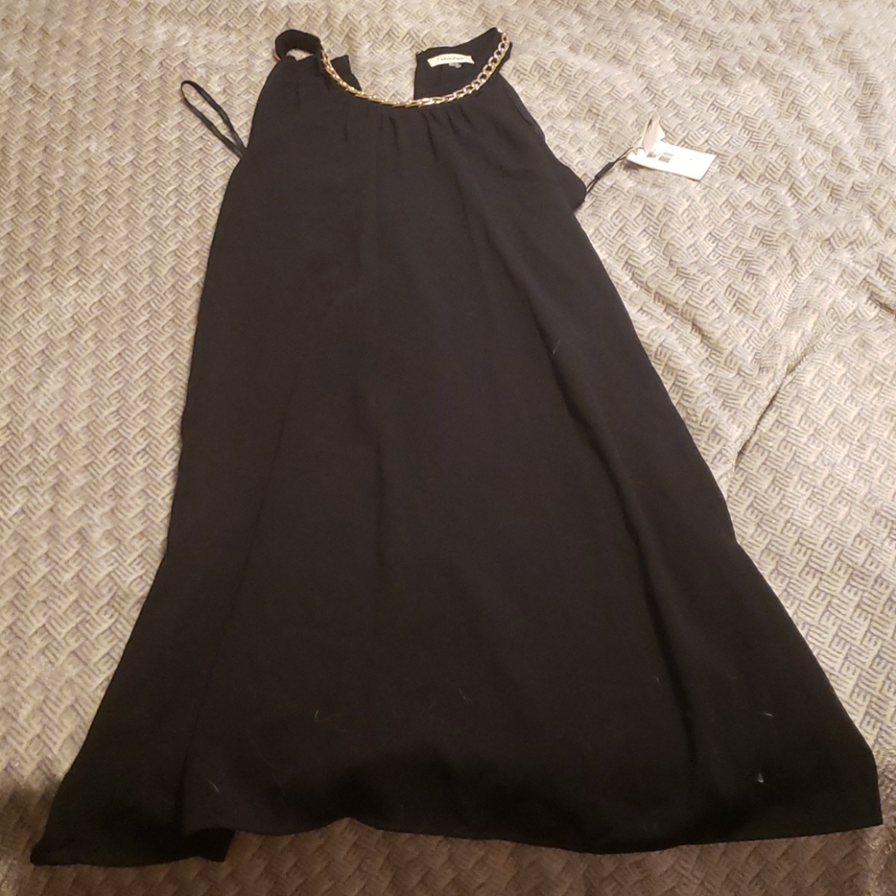 Calvin Klein Black Dress w/ Gold Chain Neck Detail